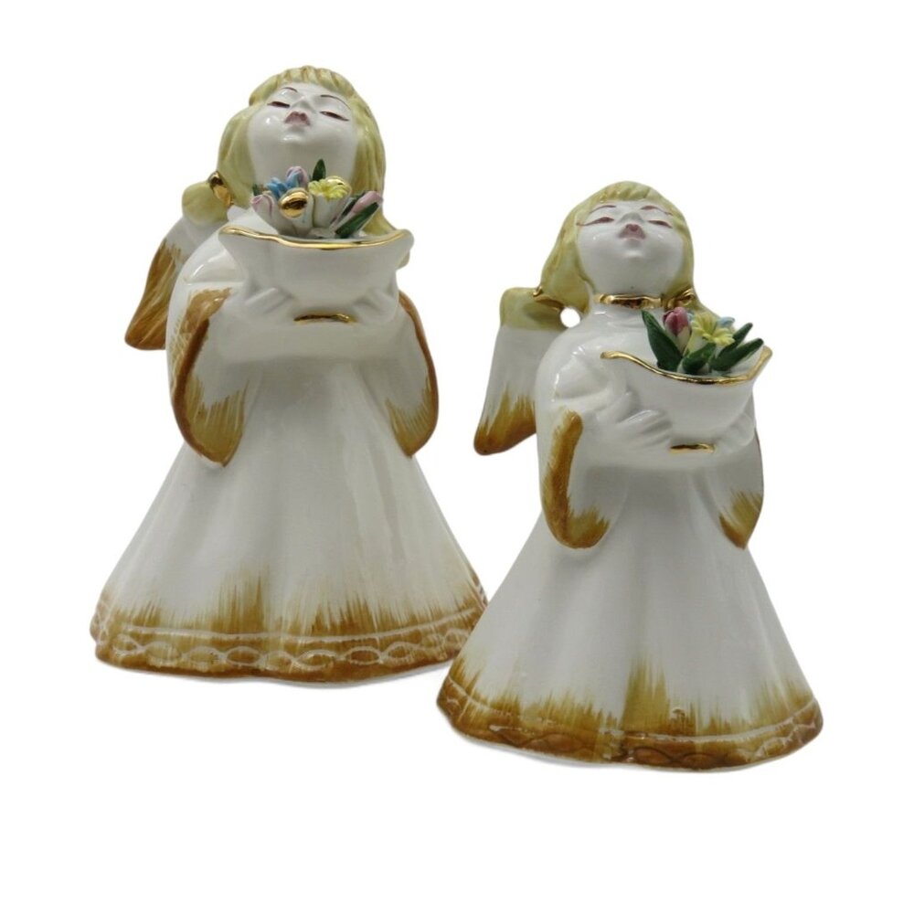Capodimonte Angel Figurines Floral Bouquet Italy Vintage